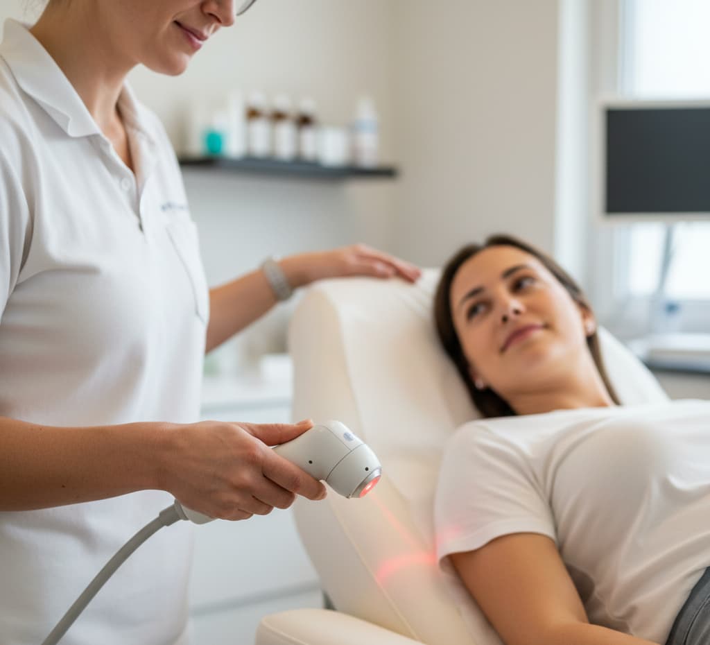 Eine Frau die mit einem Low Level Laser behandelt wird