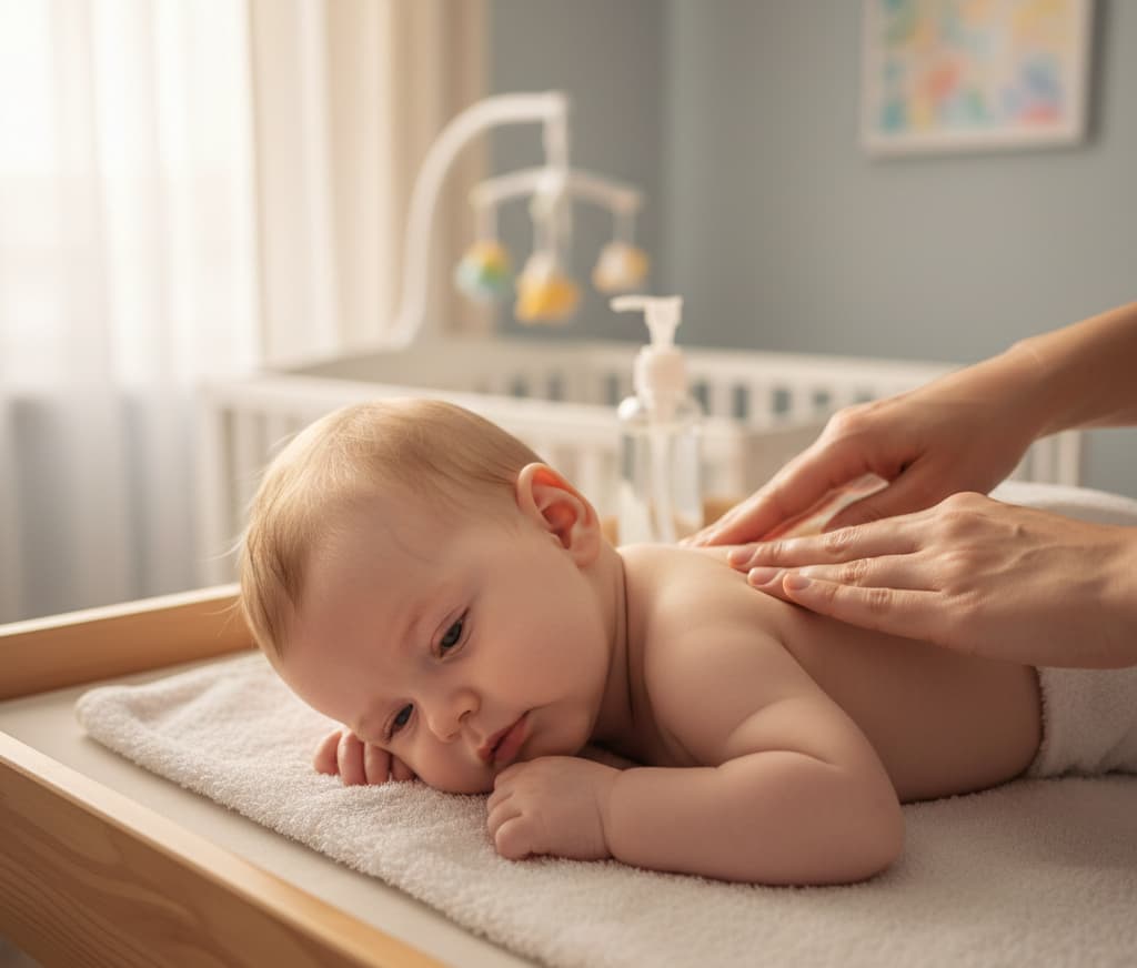 Ein Baby welches sanft am Rücken massiert wird
